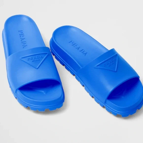 Prada | Shoes | Prada Rubber Pool Slides Blue Womens Size 9 New In